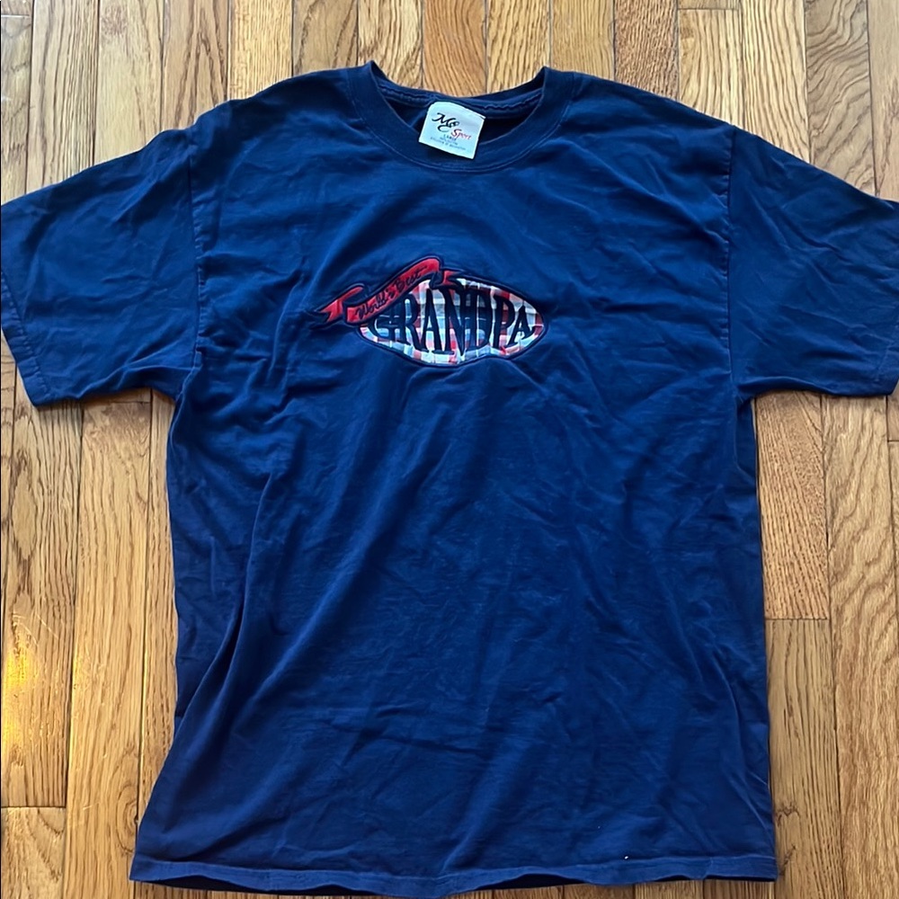 Vintage World's Best Grandpa Tee Shirt Plaid Navy Red Embroidered Retro Casual‎
